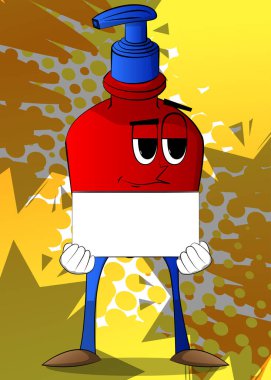 Yüzü büyük beyaz bir kutu tutan hijyen için bir şişe el dezenfektanı..