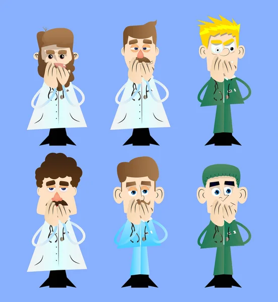 Médecin Dessin Animé Drôle Avec Les Mains Sur Bouche Illustration — Image vectorielle