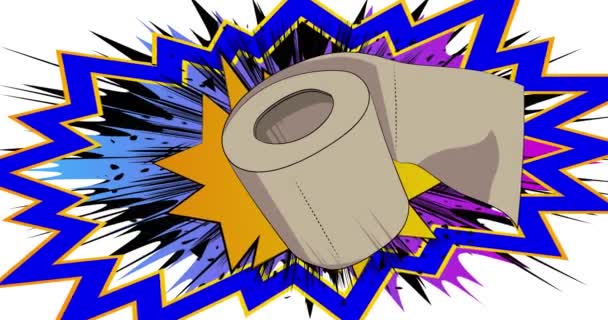 Cartoon Toiletpapier Stripboek Opgerold Badkamer Accessoire Video Retro Strips Pop — Stockvideo