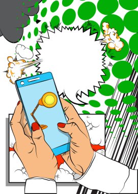 Çizgi roman, çizgi roman, ofis lambasıyla telefon. Retro vektör çizgi romanları pop sanat tasarımı.