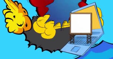 Çizgi dizüstü bilgisayar, Billboard 'lu çizgi roman defteri. Retro çizgi roman pop sanat animasyonu.