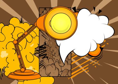 Boş konuşma balonlu çizgi roman ofis lambası, çizgi roman çalışma lambası arka planı. Retro vektör çizgi romanları pop sanat tasarımı.