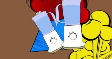 Çizgi film yiyecek karıştırıcısı, çizgi roman aletleri videosu. Retro çizgi roman pop sanat tasarımı animasyonu.