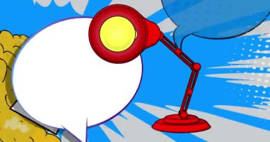 Boş konuşma balonlu çizgi roman lambası, çizgi roman videosu. Retro çizgi roman pop sanat animasyonu.