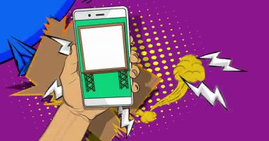 Çizgi film Smartphone, Billboard 'lu çizgi roman telefonu. Retro animasyon, çizgi roman pop sanat videosu.
