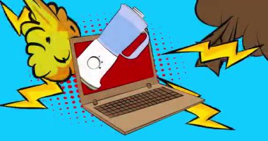 Çizgi dizüstü bilgisayar, Blender 'lı çizgi roman defteri. Retro çizgi roman pop sanat animasyonu.