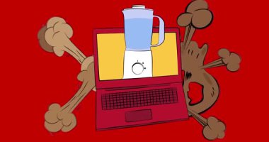 Çizgi dizüstü bilgisayar, Blender 'lı çizgi roman defteri. Retro çizgi roman pop sanat animasyonu.