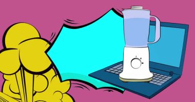 Çizgi dizüstü bilgisayar, Blender 'lı çizgi roman defteri. Retro çizgi roman pop sanat animasyonu.