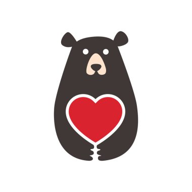 İşareti ayı hugs kalp, kartpostal için resmi tatil için