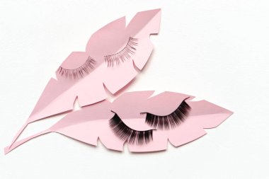 two different Black false lashes strips on white background  clipart