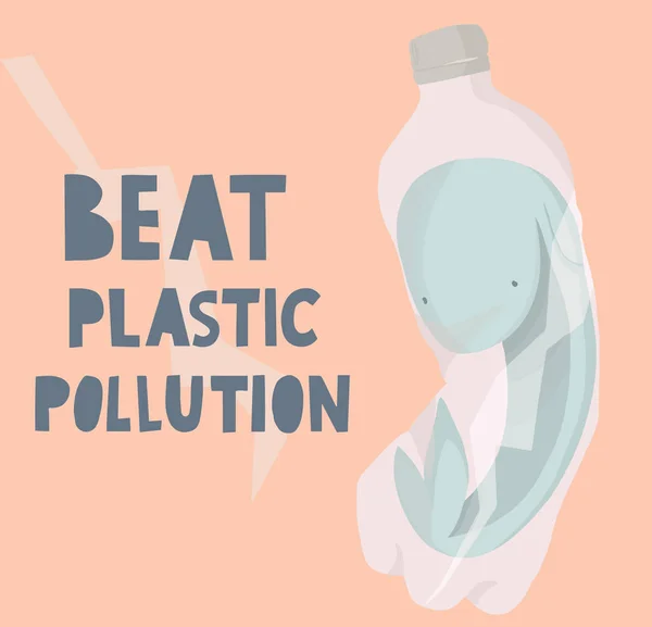 プラスチックによる汚染 手描きイラスト プラスチック製のボトルの中のクジラをビートします — ストック写真