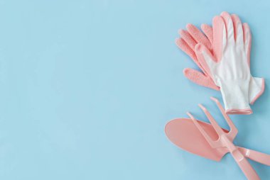 mavi arka plan üzerinde Bahçe aletleri bileşimi 