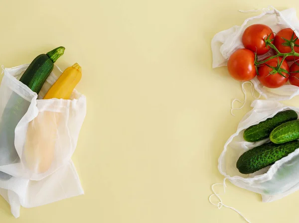 Fresh Raw Vegetables Textile Bags Zero Waste Concept — Stock Photo, Image