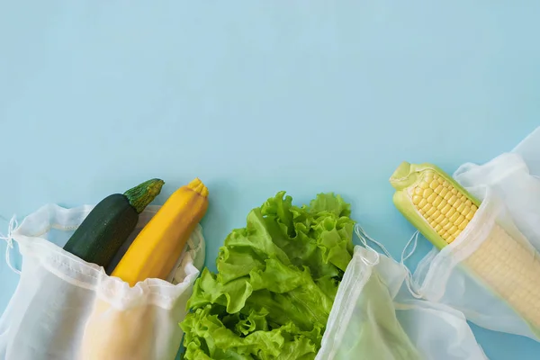 Grocery Cotton Bags Vegetables Zero Waste Concept — Stock Photo, Image