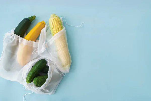 Bolsas Algodón Comestibles Con Verduras Concepto Cero Residuos — Foto de Stock