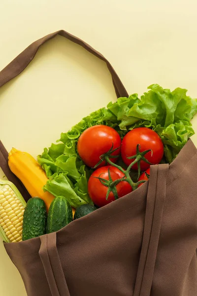 Verduras Frescas Bolsa Algodón Concepto Cero Residuos — Foto de Stock