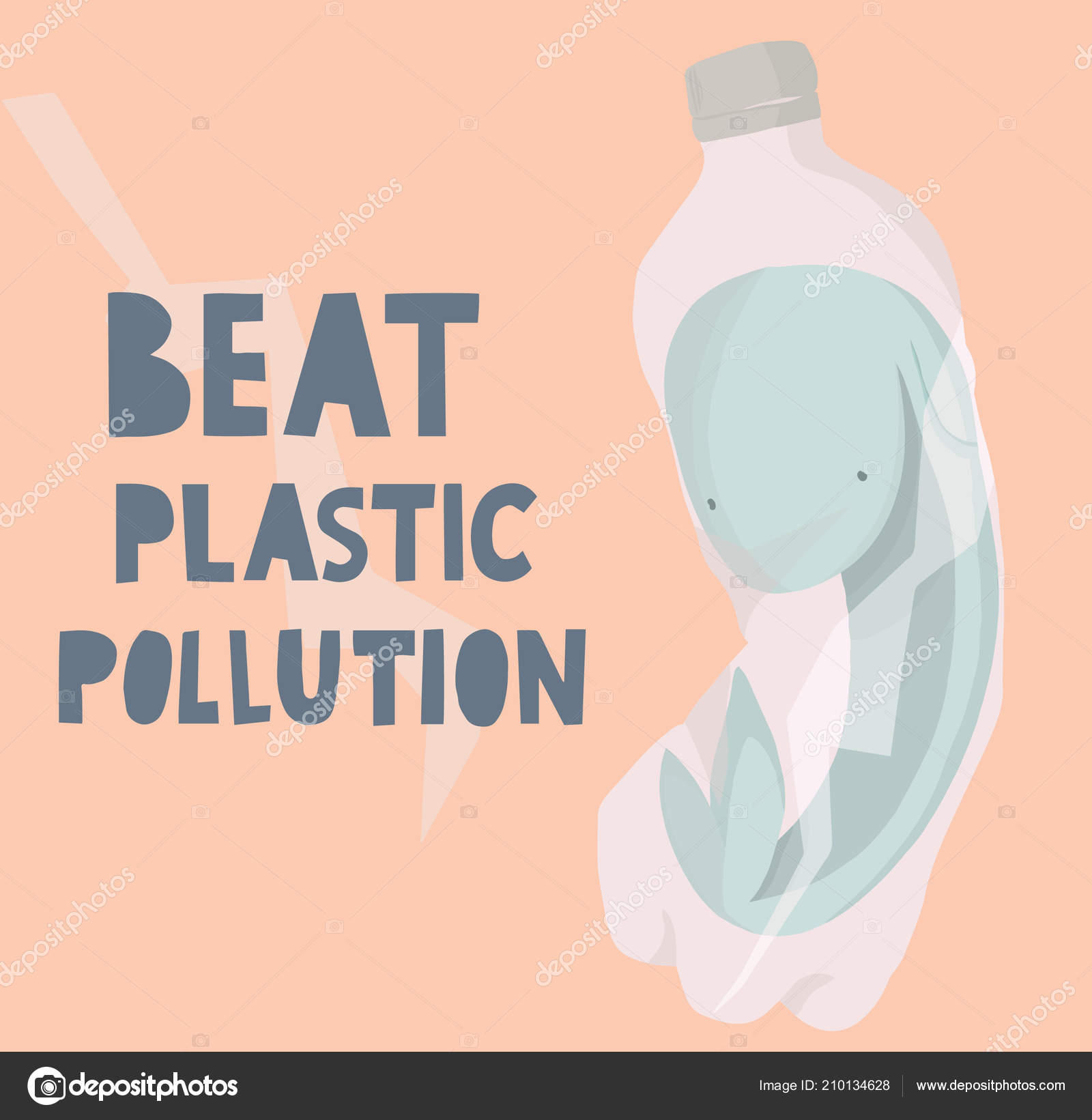 Beat Plastic Pollution Handrawn Vector Illustration Whale Ins — Stock