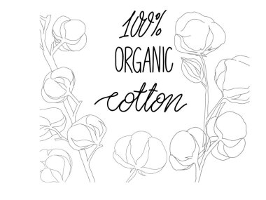 vektör çizim el çizilmiş çizgiyi metin çiçeklerle pamuk 