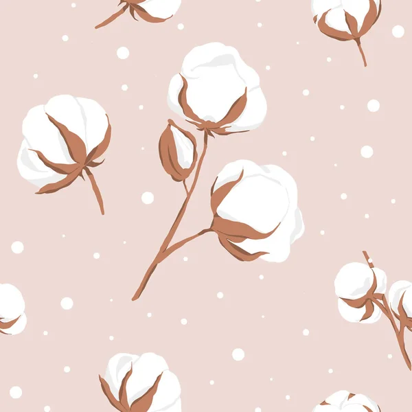 ベクトル イラスト シームレス パターンの手描き下ろし綿の花 — ストックベクタ