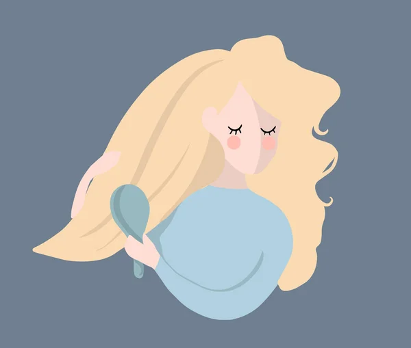 Illustration Blonde Woman Combing Her Hair — Stock Vector