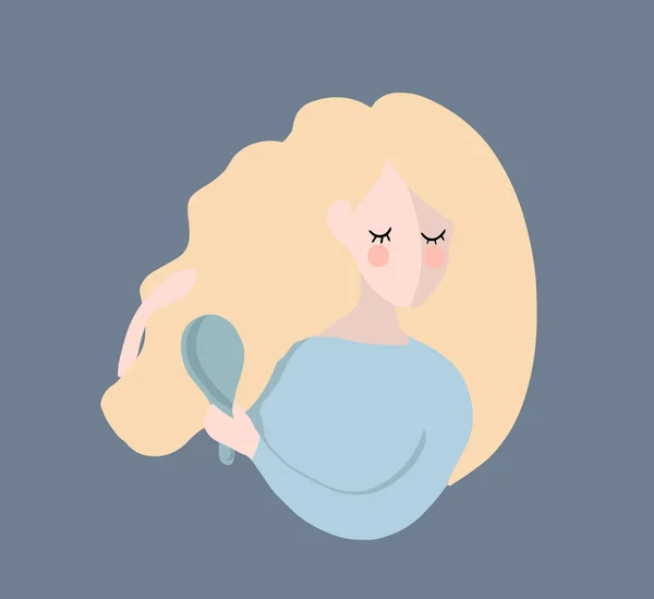 Illustration Femme Blonde Peigner Ses Cheveux — Image vectorielle
