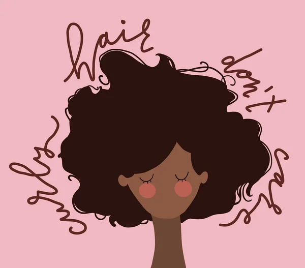 Illustration Femme Aux Cheveux Bouclés Foncés Lettrage Cheveux Bouclés Soucient — Image vectorielle