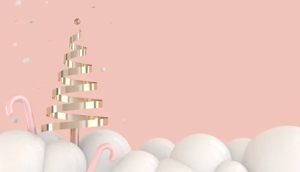 Soyut 3d render illüstrasyon, Noel kavramı, metin, pembe bir arka plan üzerinde süslemeleri için yer kopyalayın 