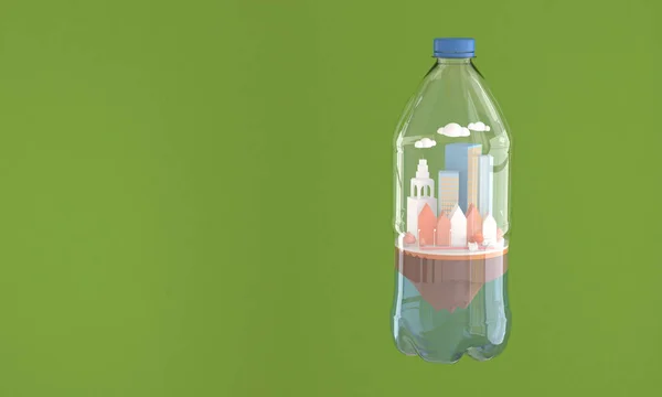 Begreppet Illustration Staden Problemet Med Plast Föroreningar Cily Flaskan — Stockfoto