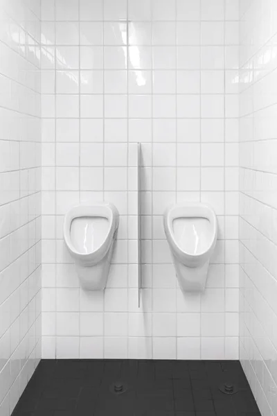 Білий Європейських Пісуар Кімнаті Класичний Вишуканий Чоловічий Туалет Білі Керамічні — стокове фото