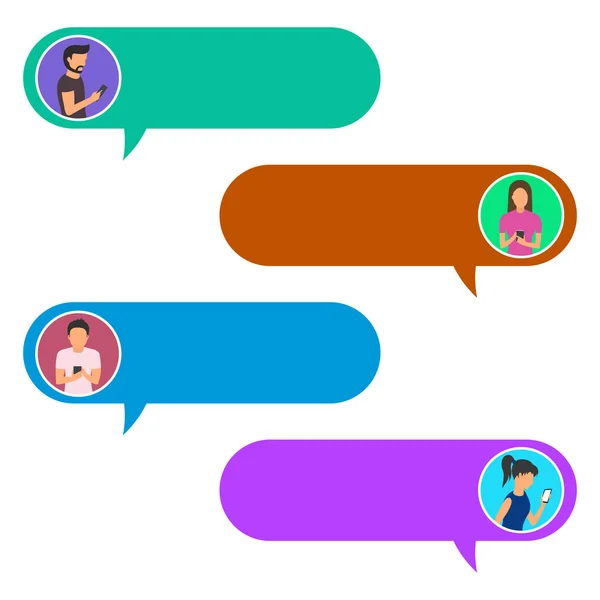 Vector illustration concept of online chat. Man and woman icons in flat style on mobile. — Stock Vector