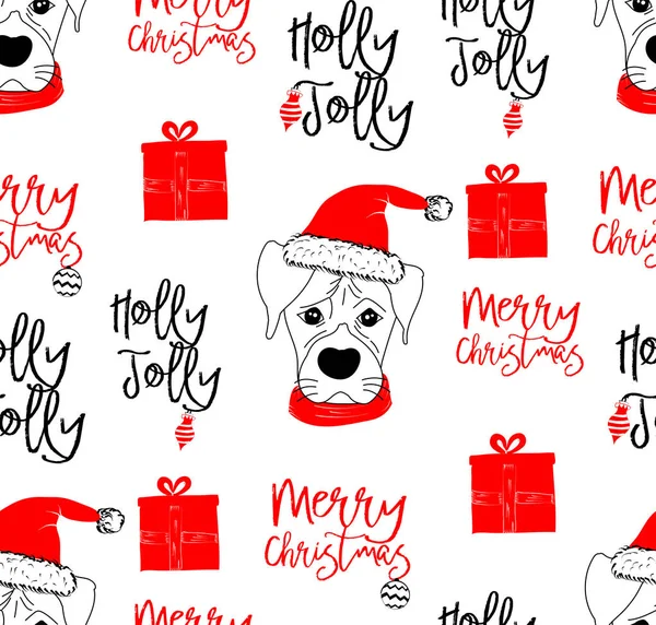 Handgezeichnete Vektorillustration Mit Einem Niedlichen Hundebaby Das Fröhliche Weihnachten Feiert — Stockvektor