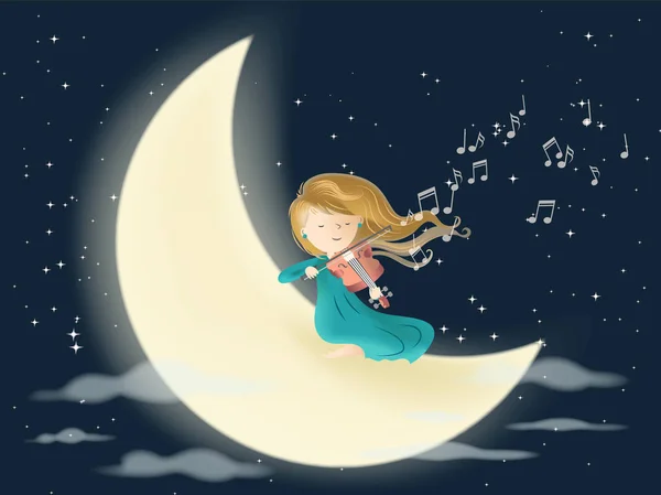 Tocar Violín Luna Noche Con Muchas Estrellas Amor Pasión Por — Archivo Imágenes Vectoriales