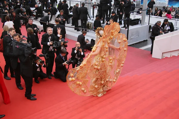 Atmosfär Sköter Screening Brinnande Den Filmfestivalen Cannes Palais Des Festivals — Stockfoto