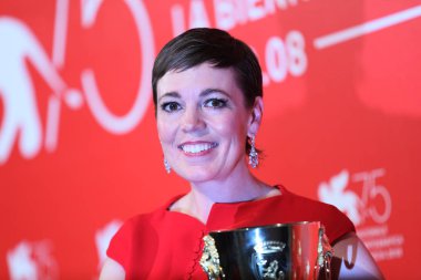 Olivia Colman ile en iyi kadın oyuncu ödülü için Coppa Volpi için 'favori' kazananlar Fotocall, Venedik, İtalya için 8 Eylül 2018 üzerinde 75 Venedik Film Festivali sırasında poz veriyor. 