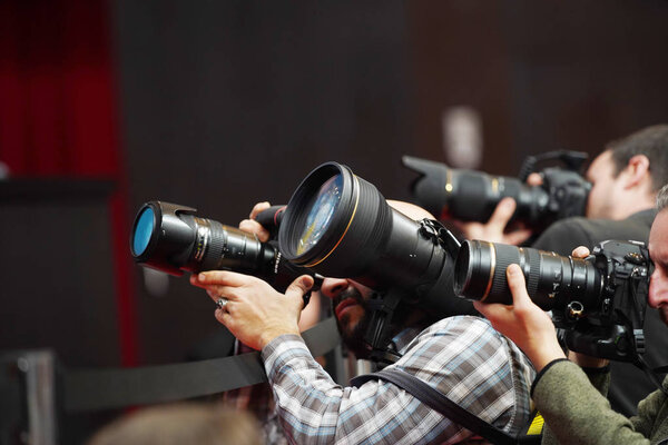 Photographers is seen at the 'The Souvenir' press conference during the 69th Berlinale International Film Festival Berlin at Grand Hyatt Hotel on February 12, 2019 in Berlin, Germany.                               