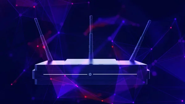 Wi-Fi kırmızı ve mavi renkli fütürist pleksus ortamında birleştirildi.