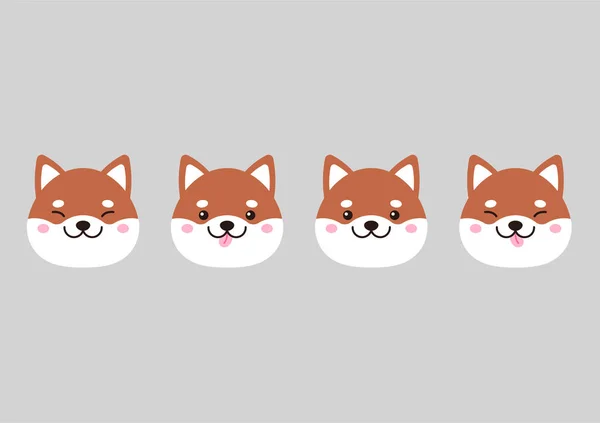 Ağızlıklar shiba Inu veya akita Inu köpek açıkken, gözleri şaşı ve olmadan ve gri bir arka plan üzerinde asılı bir dil ile kümesi.