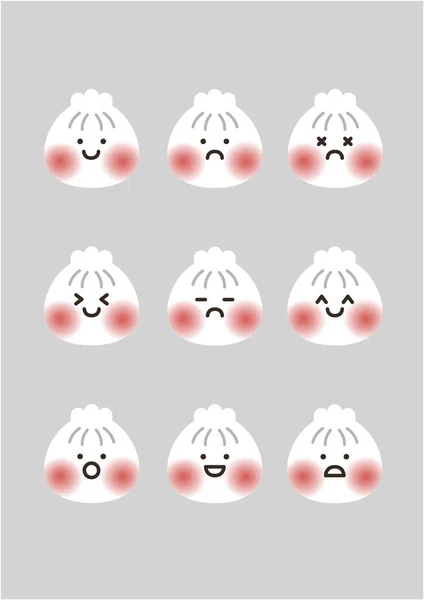 Dokuz emoji köfte bao gri bir arka plan ayarla.