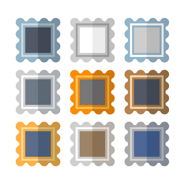 Icons set of nine colorful frames in a flat style on a white background.