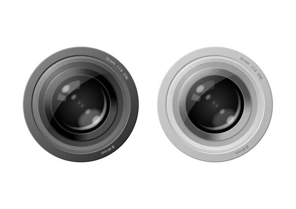 İki kamera lens simgeler gri ve siyah beyaz bir arka plan üzerinde bir telefon uygulama için.