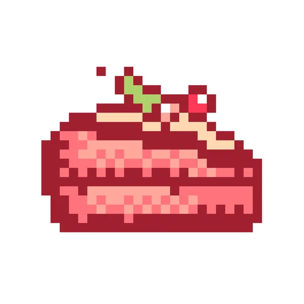 Pixel Image Avec Morceau Gâteau Avec Remplissage Baies Avec Cerise — Image vectorielle