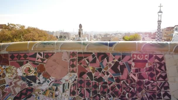 View of the city from Park Guell in Barcelona on a sunny day — Stock Video