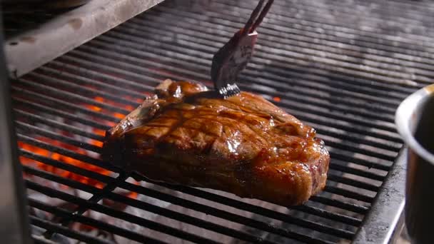 Gotowania. Marynowanie mięsa podczas grillowania — Wideo stockowe