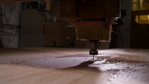 Conceito de produção e marcenaria. Máquina de moagem de processamento de madeira — Vídeo de Stock