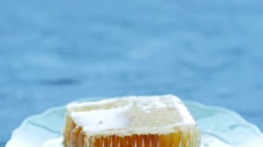 Doğal Eko Gıda Kavramı. Ahşap bal dipper ile Bal