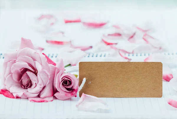 Pink Rose Blank Brown Cardboard Notebook — Stock Photo, Image