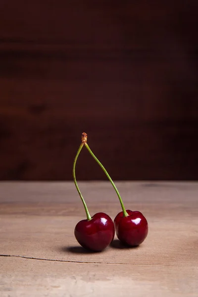 Berries Red Sweet Cherries Vintage Wooden Backgroun — Stock Photo, Image