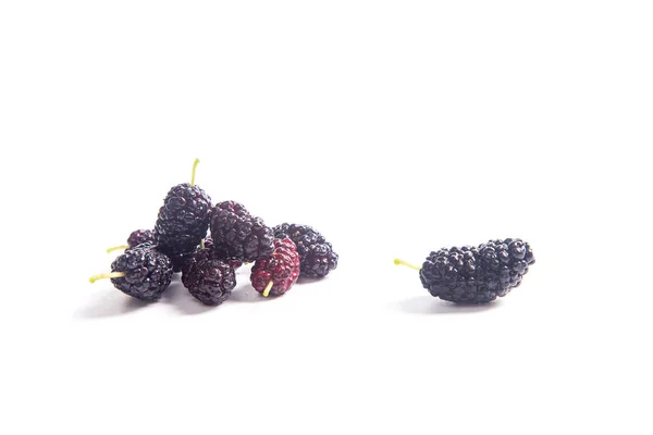 Heap Fresh Sweet Black Mulberry Berries Isolated Whit — Stock Photo, Image