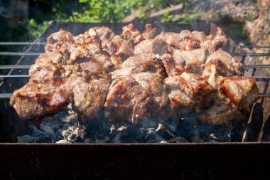 Geleneksel Doğu çanak, şiş kebap. Ba pişmiş kavrulmuş et