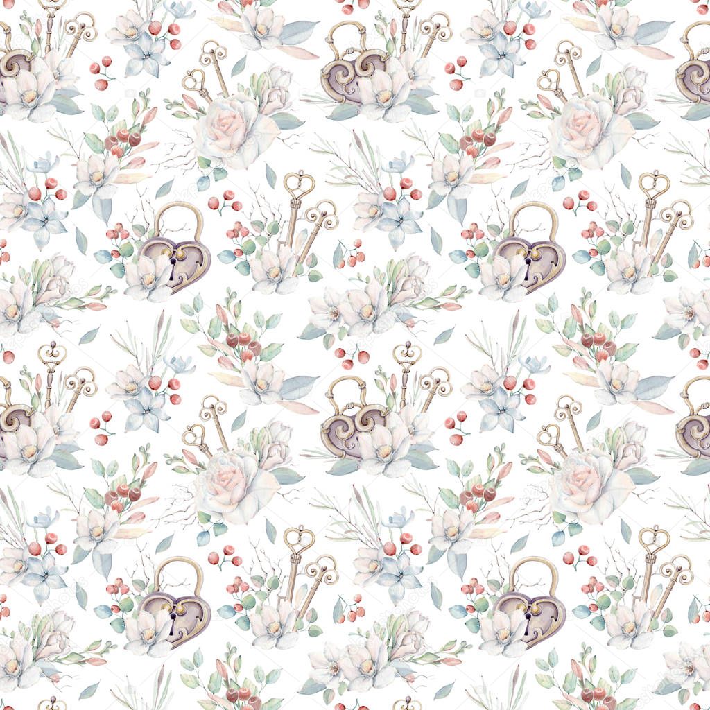 watercolor flowers seamless pattern. Watercolour decoration pattern. Vintage watecolour background. Perfect for wallpaper, fabric design, wrapping paper, digital paper.